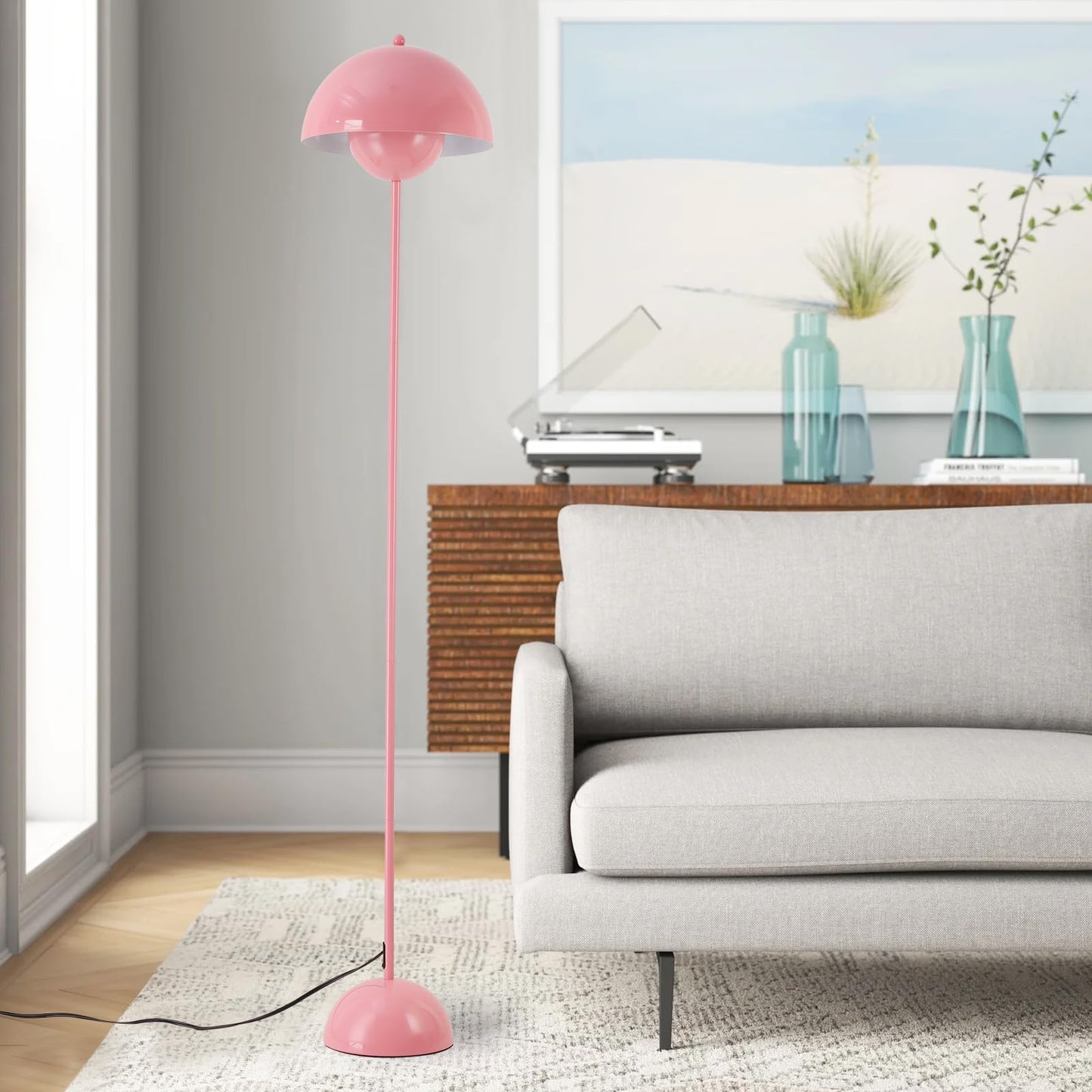 Cosylux Modern Floor Lamp For Living Room  Industrial Tall Standing Lamp For Bedroom  Metal Shade Reflecting Light Reading Floor Lamp For Office  Nursery Room  Corner(Light Pink)