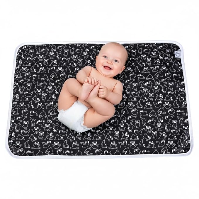 Flockthree Waterproof Baby Diper Changing Pad with Storage Bag (28.7" X 19.7") Washable Wipeable Reusable Leak Proof Diaper Travel Mat Station Changing Mattress Liner Cribs Bed Cover, Dogs