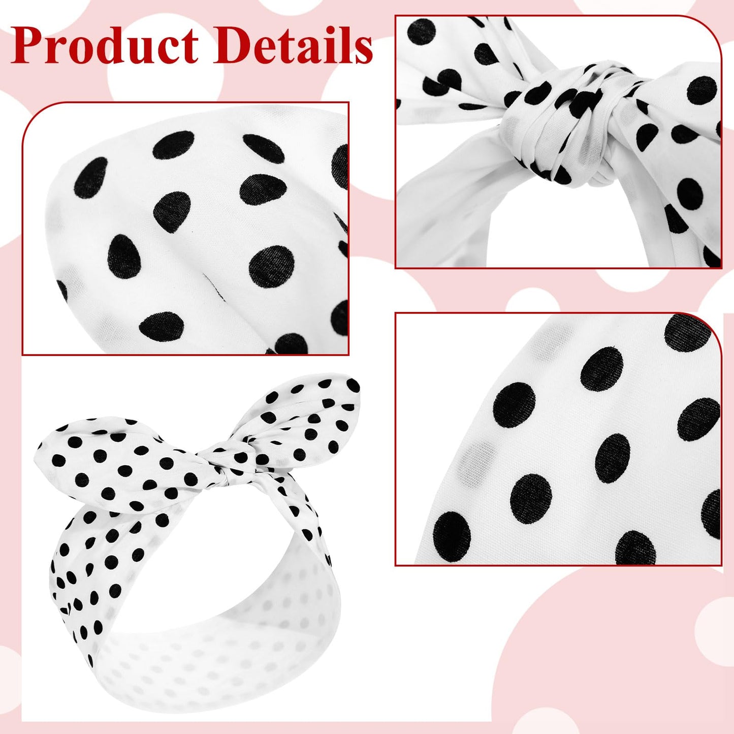 Hicarer 2 Pieces Polka Dot Headband Bandana Headband 50s Costume Hair Accessories Bows Wide Headwrap for Women and Girls (Black,