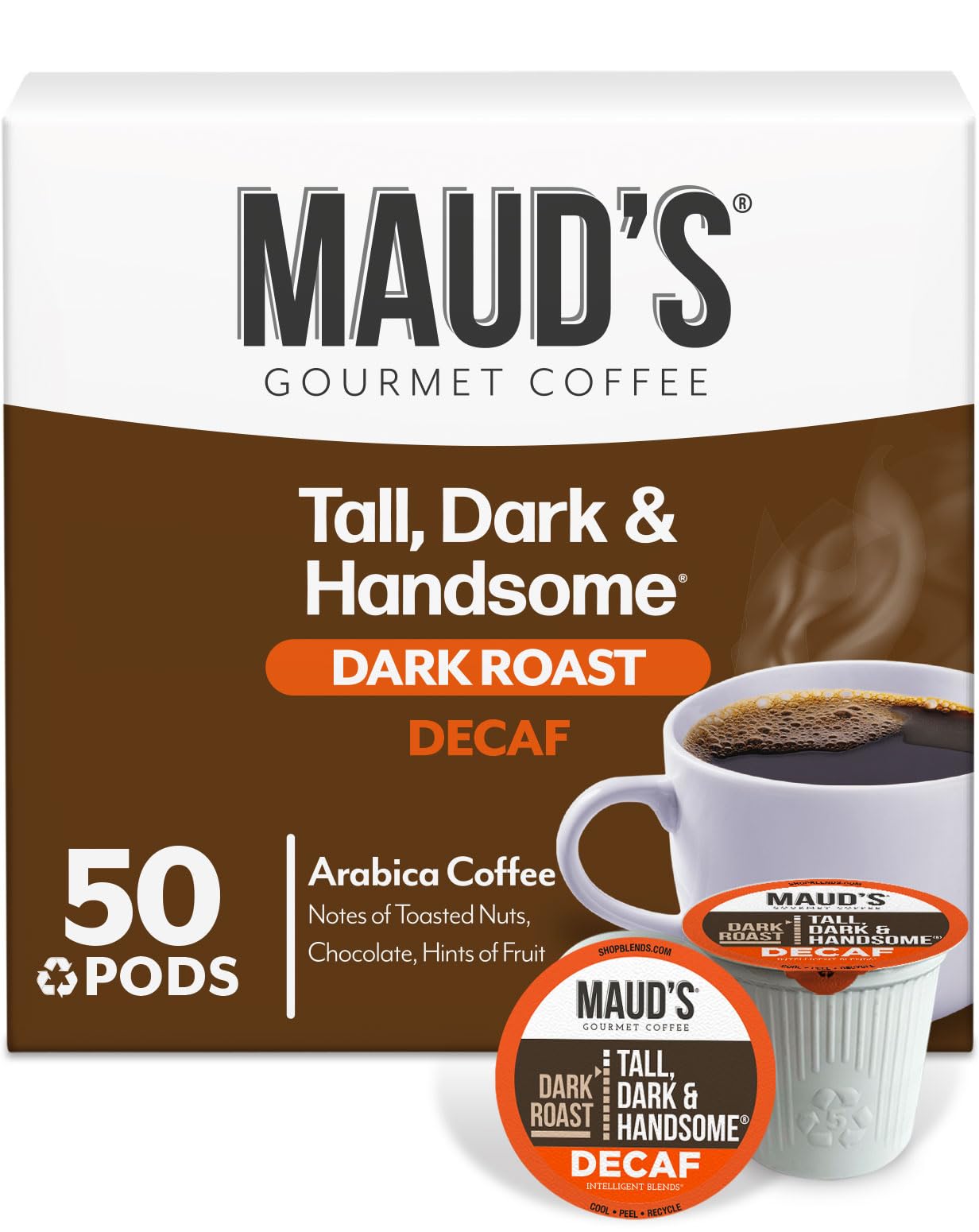 Mauds Decaf Dark Roast Coffee Pods  50ct  Decaffeinated Coffee in Recyclable Single Serve Pods - 100% Arabica Coffee  Compatible with Keurig K Cups Maker