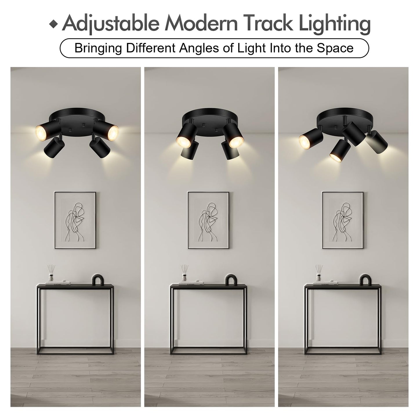 4 Light Track Lighting Fixtures Ceiling  Matte Black Round Directional Ceiling Spotlight  Gu10 Flush Mount Track Fixture  Adjustable Modern Led Track Lights For Kitchen/Living Room  Bulb Not Included