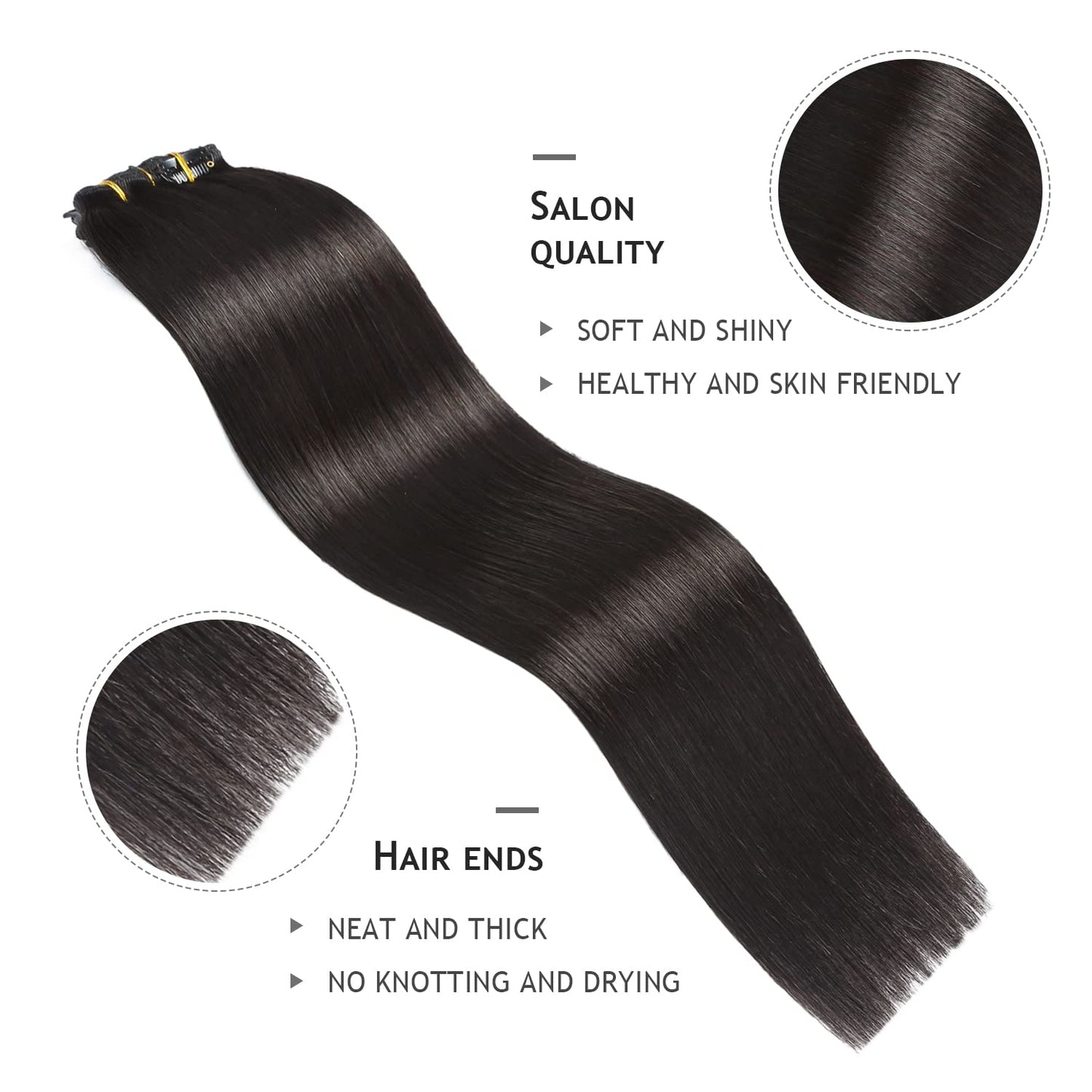 YILITE Real Hair Extensions Clip in Human Hair 8Pcs 120g Off Black Full Head Double Weft Invisible Straight Remy Clip in Hair ex