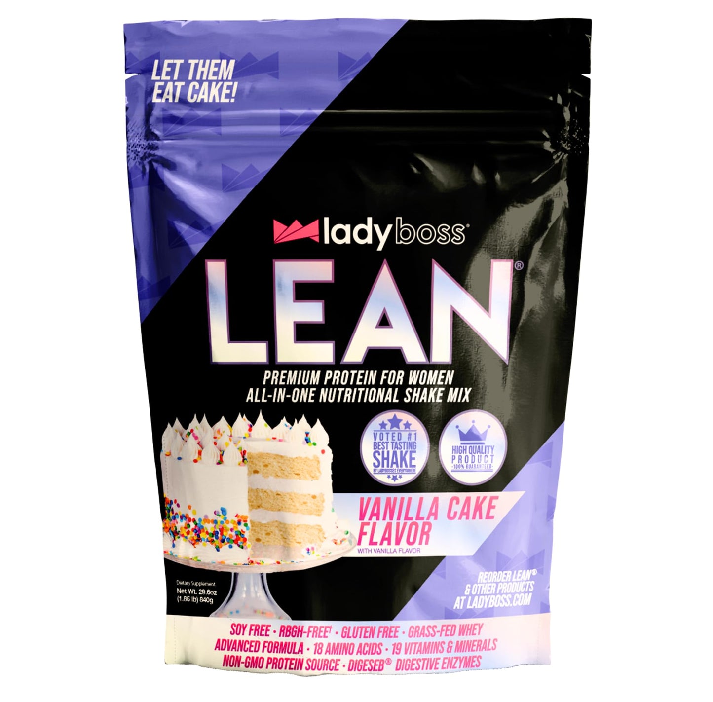 LadyBoss Lean Protein Shake - Vanilla Cake Flavor, Meal Replacement with 18 Nutrients, 31 oz, 30 Servings