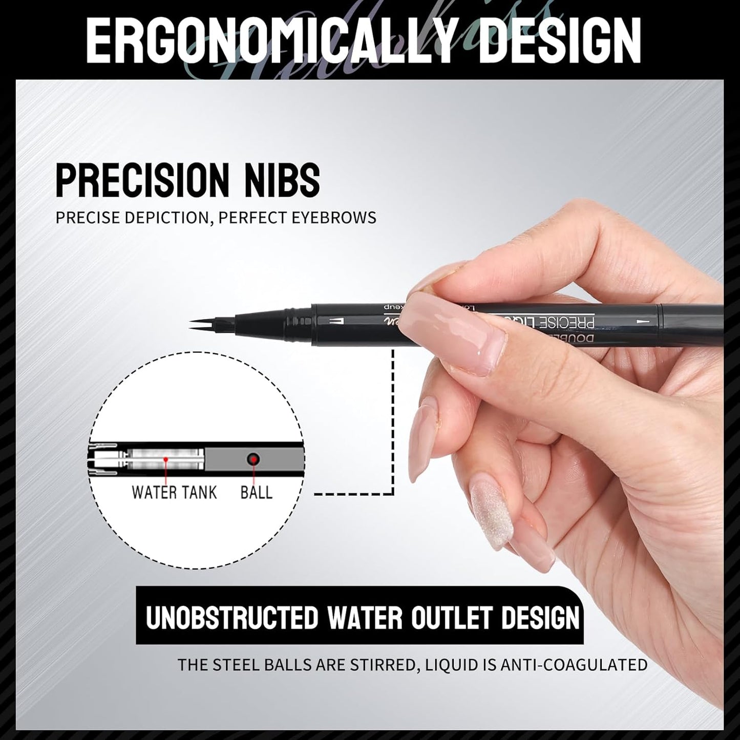 Curved Microblading Eyebrow Pen, Eyebrow Pencil 2-in-1 Dual-Ended Eyebrow Pencil 2-Fork-Tip and Single Tip Creates Natural Eyebrows Waterproof Long-lasting(Dark Brown)