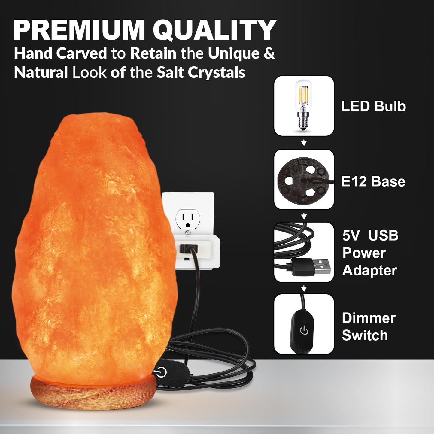Himalayan Glow Usb Himalayan Salt Lamp - Touch Dimmer, Wooden Base, Led Bulb, 5-7Lbs, Salt Lamp