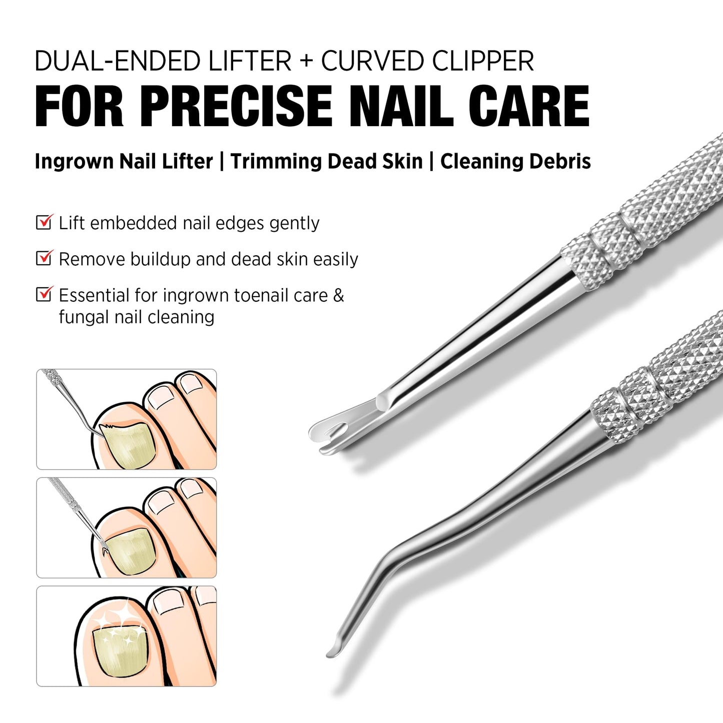 Treatonic Ingrown Toenail Clipper Removal Kit - Toenail Clippers for Thick, Fungal-Damaged, Curved Nails with Lifter & File, Lon