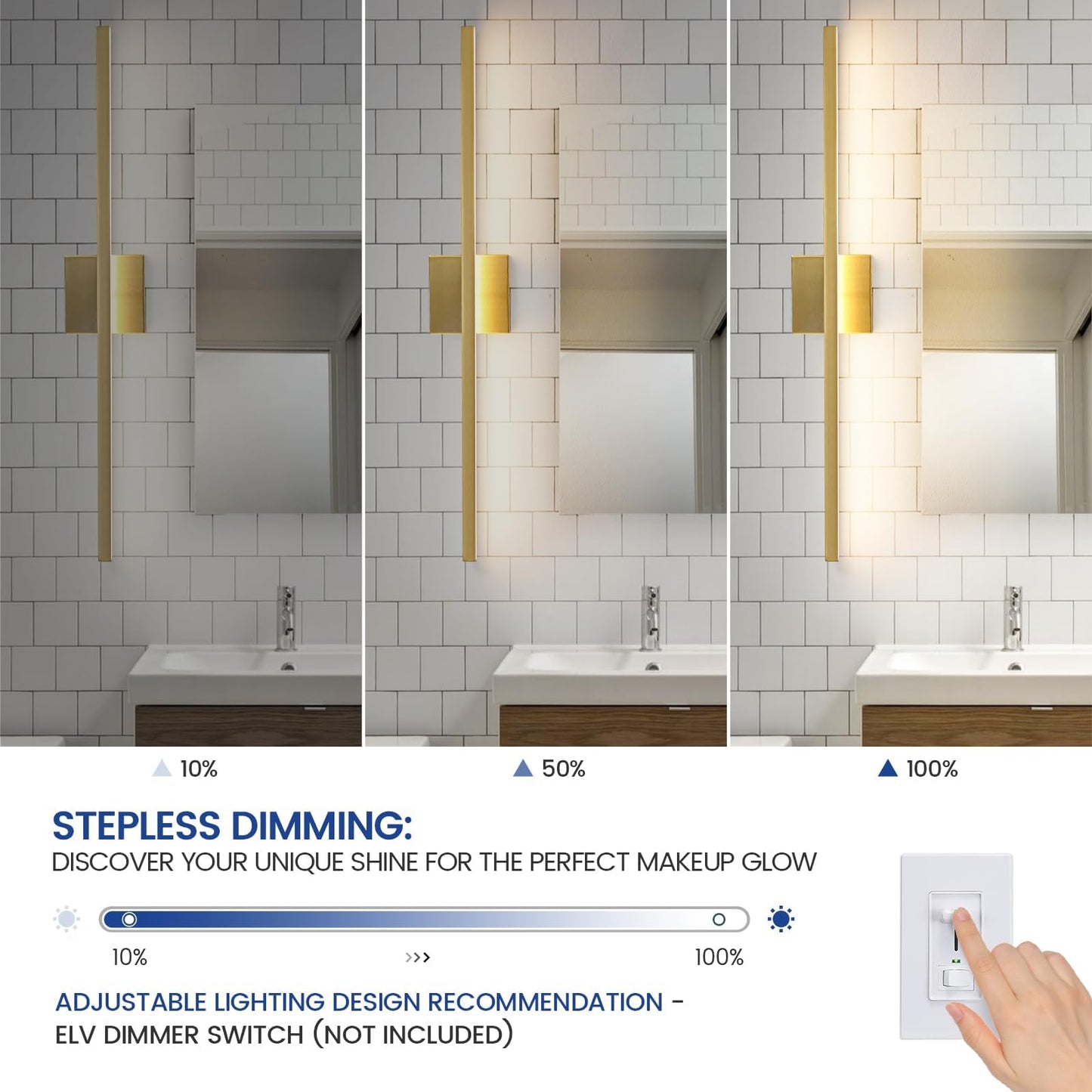 Epinl Gold Vanity Lights For Bathroom - 31.5 Inch Brushed Gold Bathroom Light Fixtures Over Mirror 22W Led Dimmable Wall Sconce Lighting Fixture 5Cct Vanity Light Bar For Bathroom Bedroom