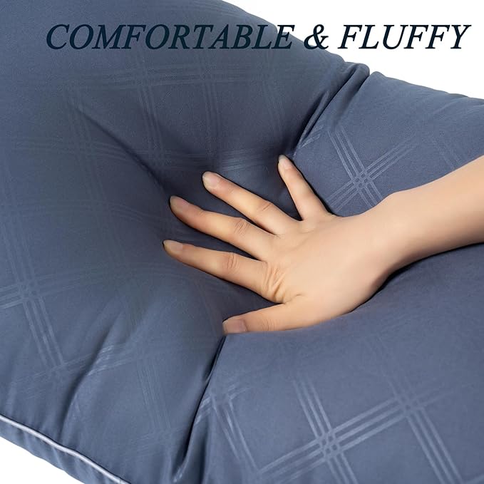 Pillows for Sleeping 4 Pack Bed Pillow Set of 4 for Side Back and Stomach Sleepers Down Alternative Filling Luxury Soft (Grey-White, Queen(4 Pack))