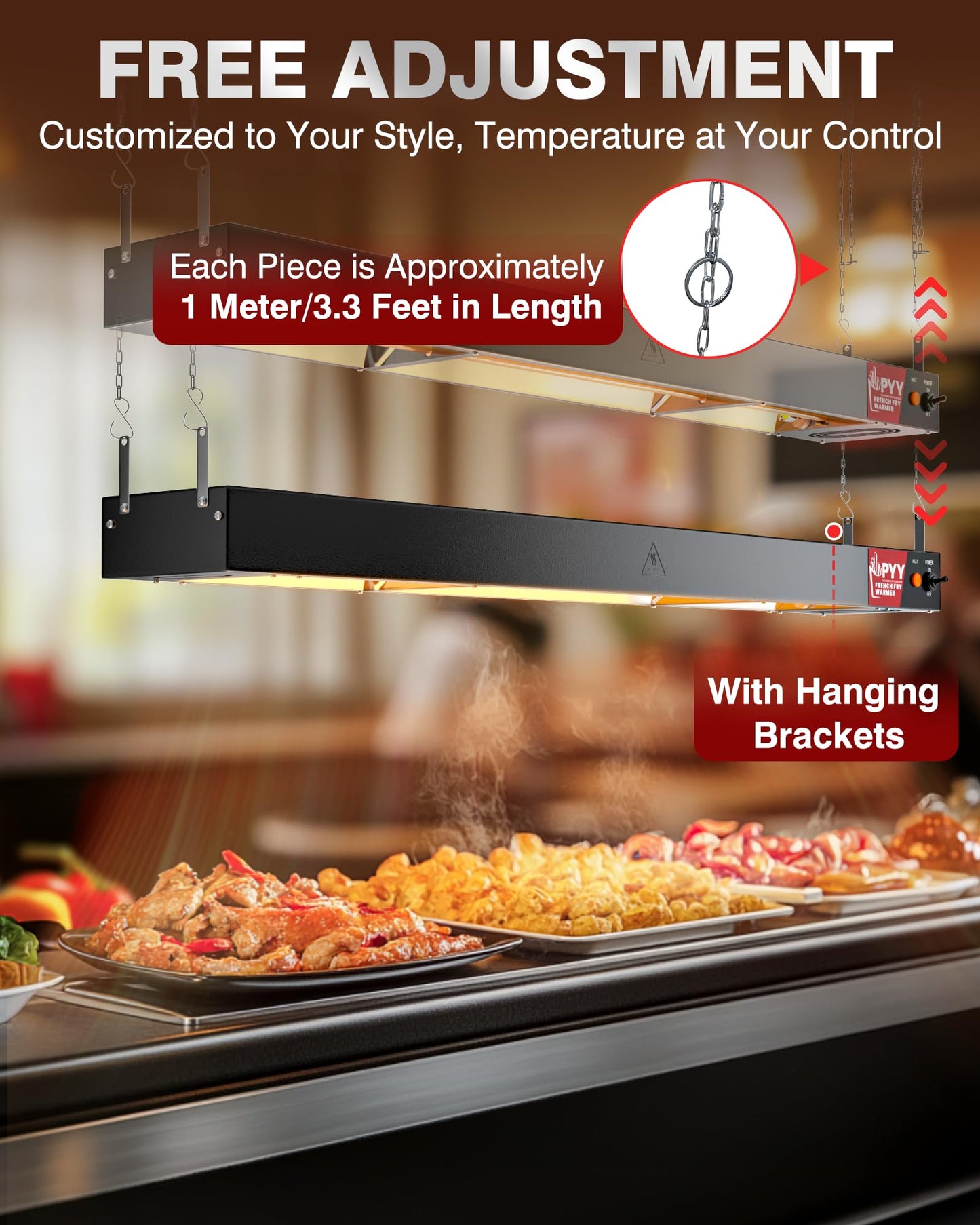 PYY Food Heat Lamp, 42 Inch Commercial Food Warmer Light, Stainless Steel Electric Strip Heater for Restaurant/Kitchen/Buffet/Cafeteria, Pass-Through Stations Heating Equipment, 800W Black