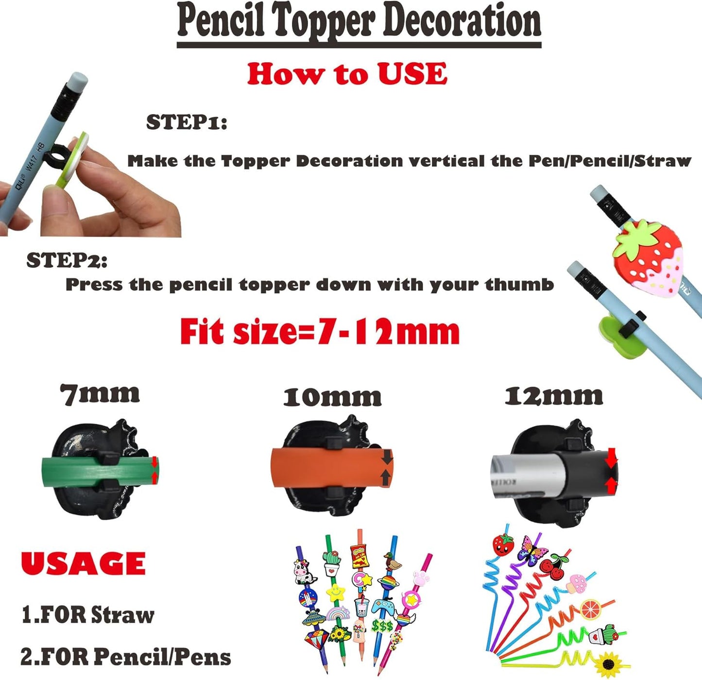 Lot Random Different Decorative Pencil Toppers 205Pack Cute Cool Pencil Charms Pencil Clips Decorations Bulk PVC Pen Topper for School Prize Classroom Reward Student Gifts