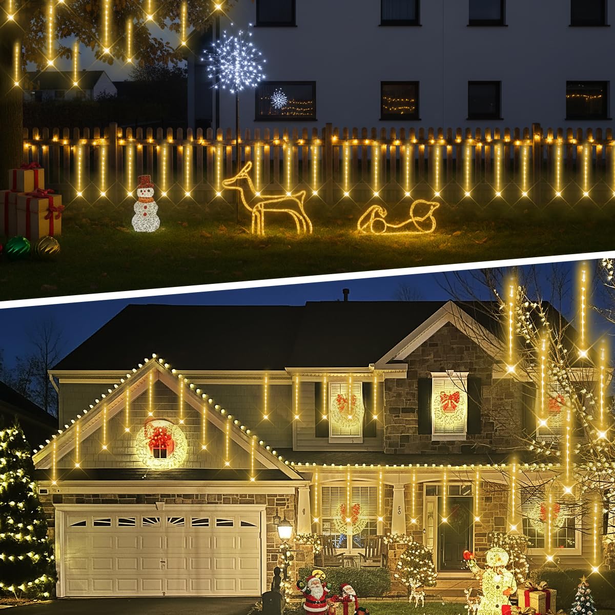 Lauzior Christmas Lights Outdoors  32 Tubes Meteor Shower Rain Lights - Lcicle Christmas Light Outdoor For Xmas Tree Wedding Party Holiday House Yard Decor  Warmwhite