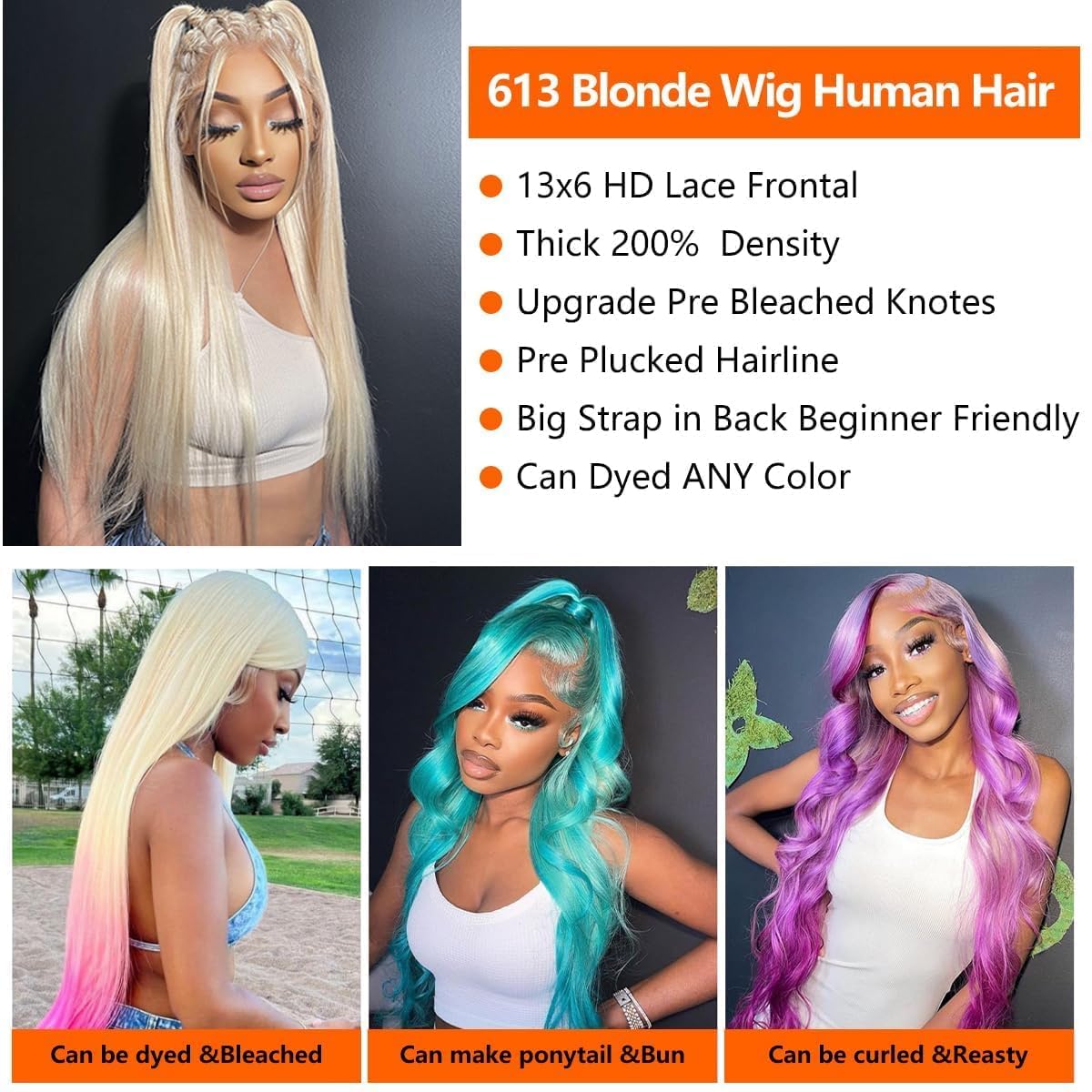 ENFLOKT 613 13x6 Lace Front Wig Human Hair 200% Density Straight Blonde Lace Frontal Wigs Human Hair Pre Plucked Blonde HD Lace