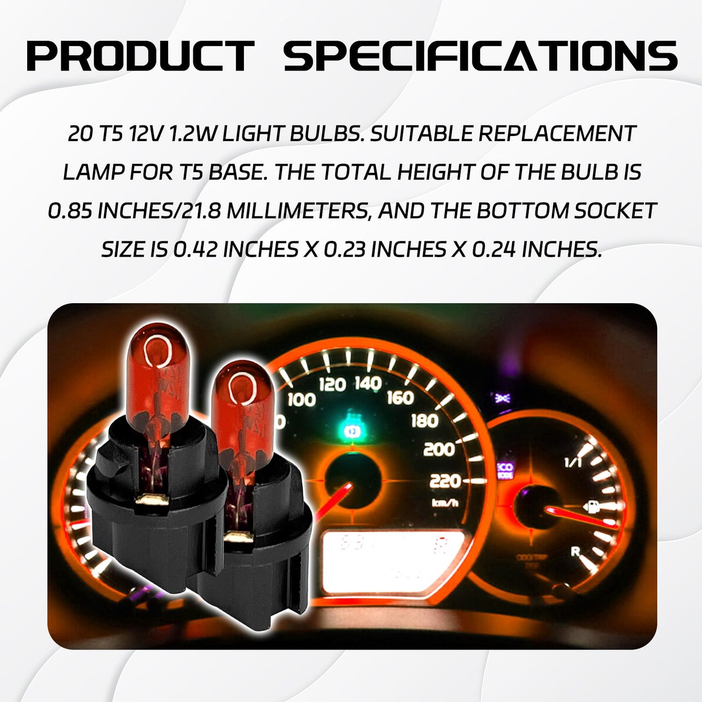 Qqwd 20Pcs T5 17 57 86 Halogen Instrument Cluster Bulbs Kits  12V Dash Light For Car Interior  Automotive Replacement Gauge Cluster Panel Bulb With T5 Sockets  Universal Lighting Accessories(Amber