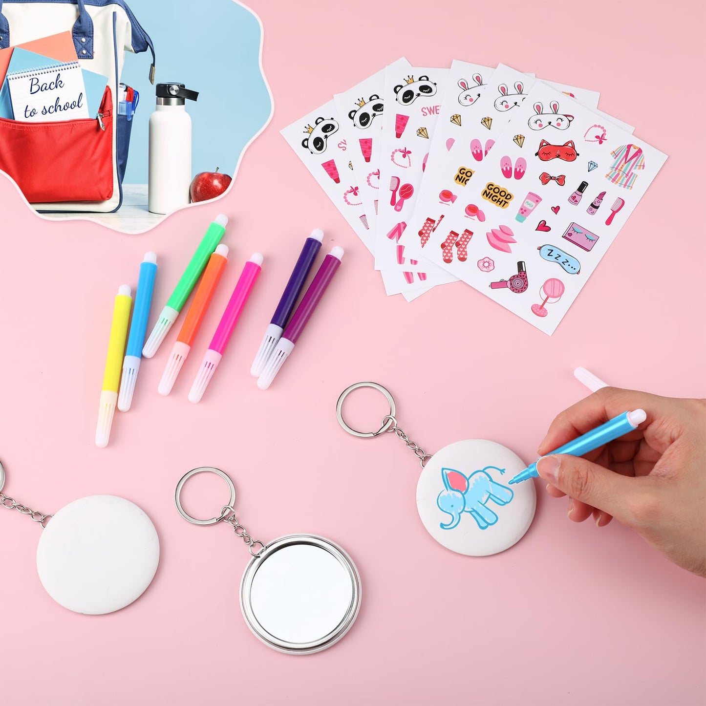 Daifunli 128 Pcs Sleepover Party Supplies Include White Eye Mask Graffiti Mirrors Blindfold Fabric Marker Pens Hairband Scrunchies Comb Keychains for Spa Slumber Bachelorette Women Favors