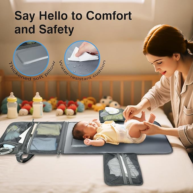 2-in-1 Diaper Changing Pad with Detachable Storage, Quilted Design, Waterproof, Travel-Friendly