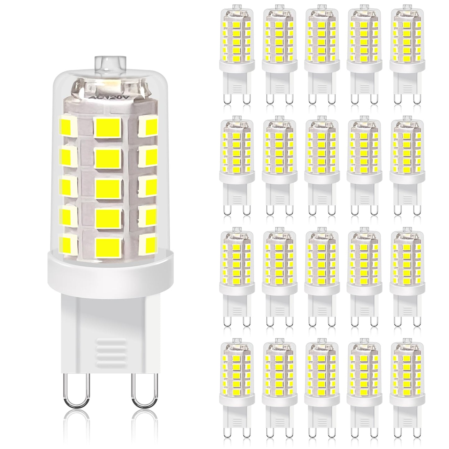 Bubo G9 Led Bulb 6000K Daylight 430 Lumens  3W Equivalent 40W T4 G9 Halogen Replacement  360Beam Angle 120V Non-Dimmable No-Flicker G9 Light Bulbs For Crystal Chandelier Lighting  20 Pack