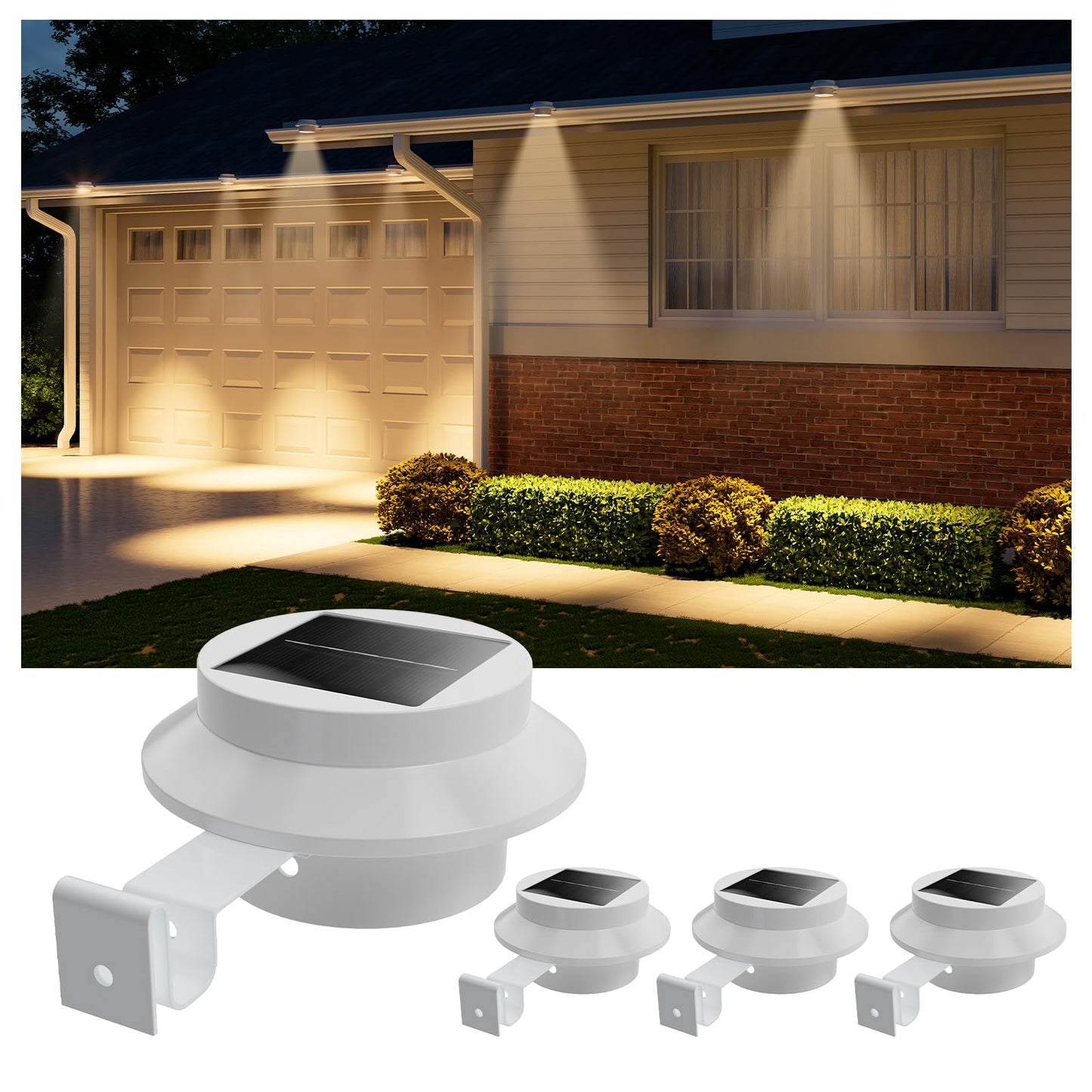 FALOVE Solar Powered Gutter Lights - 4 Pack, Waterproof LED Fence Lamp, Warm White, Model FA0415W-4, Easy Installation