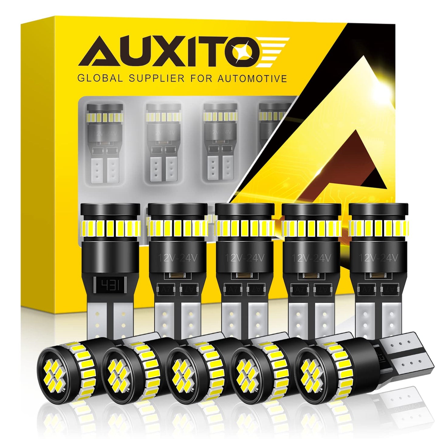 AUXITO 194 LED Light Bulb 6000K White T10 Wedge Pack of 10, Aluminum