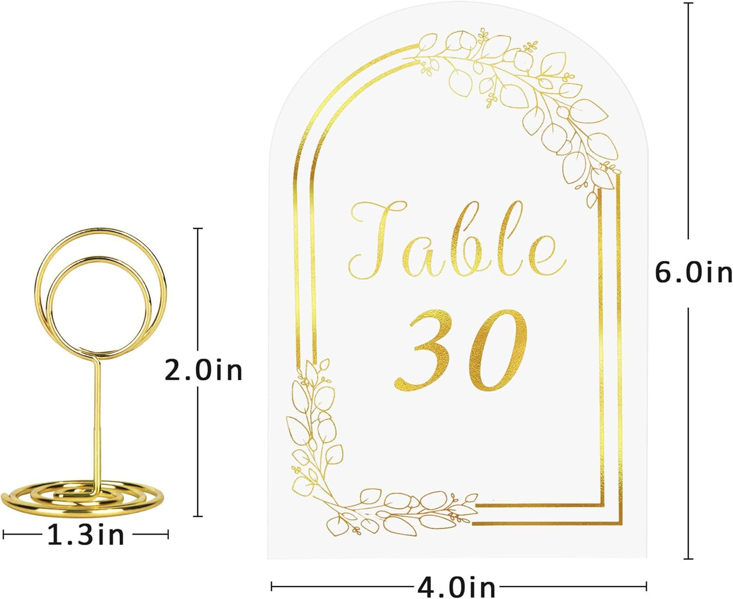 JOYIT 30 Sets Wedding Table Number 1-30 with 30 Pcs Round Table Number Holders, White Gold Table Number Cards with Place Card Holders, 4" x 6" Table Numbers for Wedding Reception and Birthday