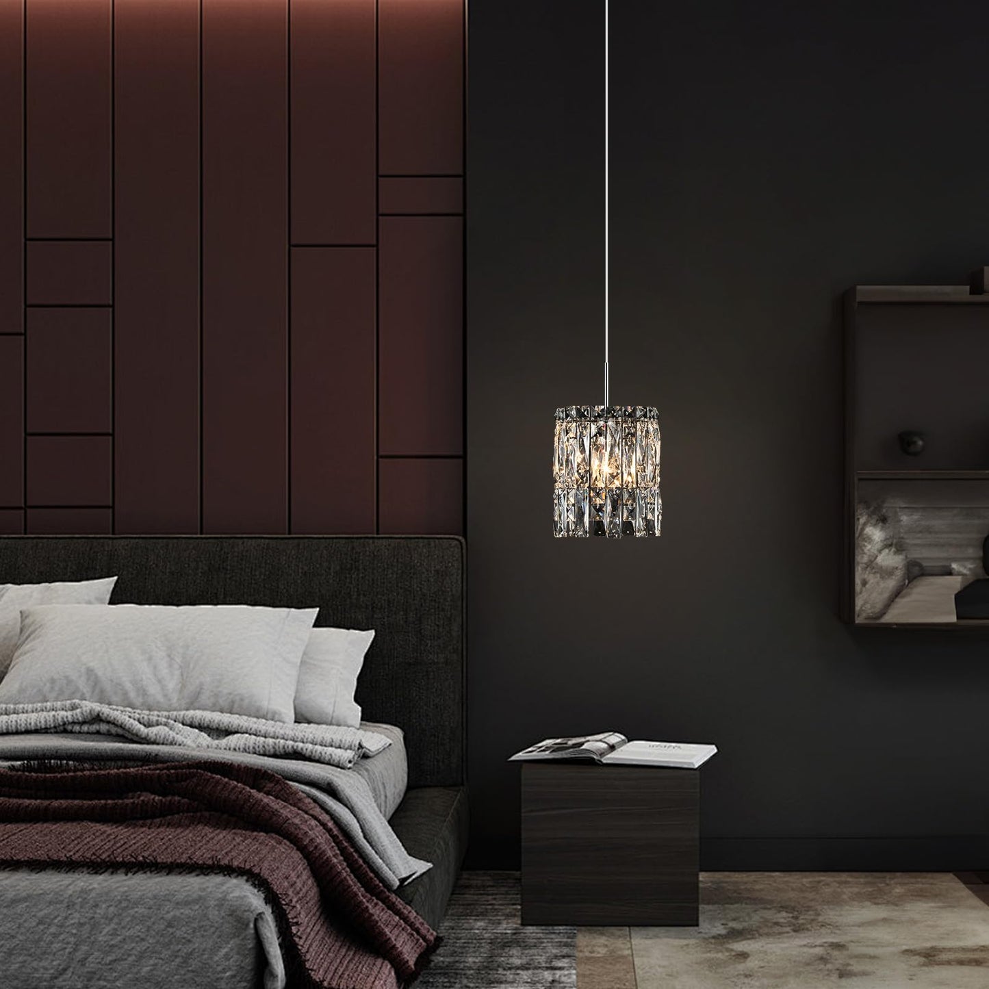 Nisidun Modern K9 Crystal Pendant Lights Kitchen Island  Chrome Chandeliers For Dining Room Light Fixtures Over Table Hanging Lighting For Kitchen Island Entryway Bathroom Bedhead Chandelier