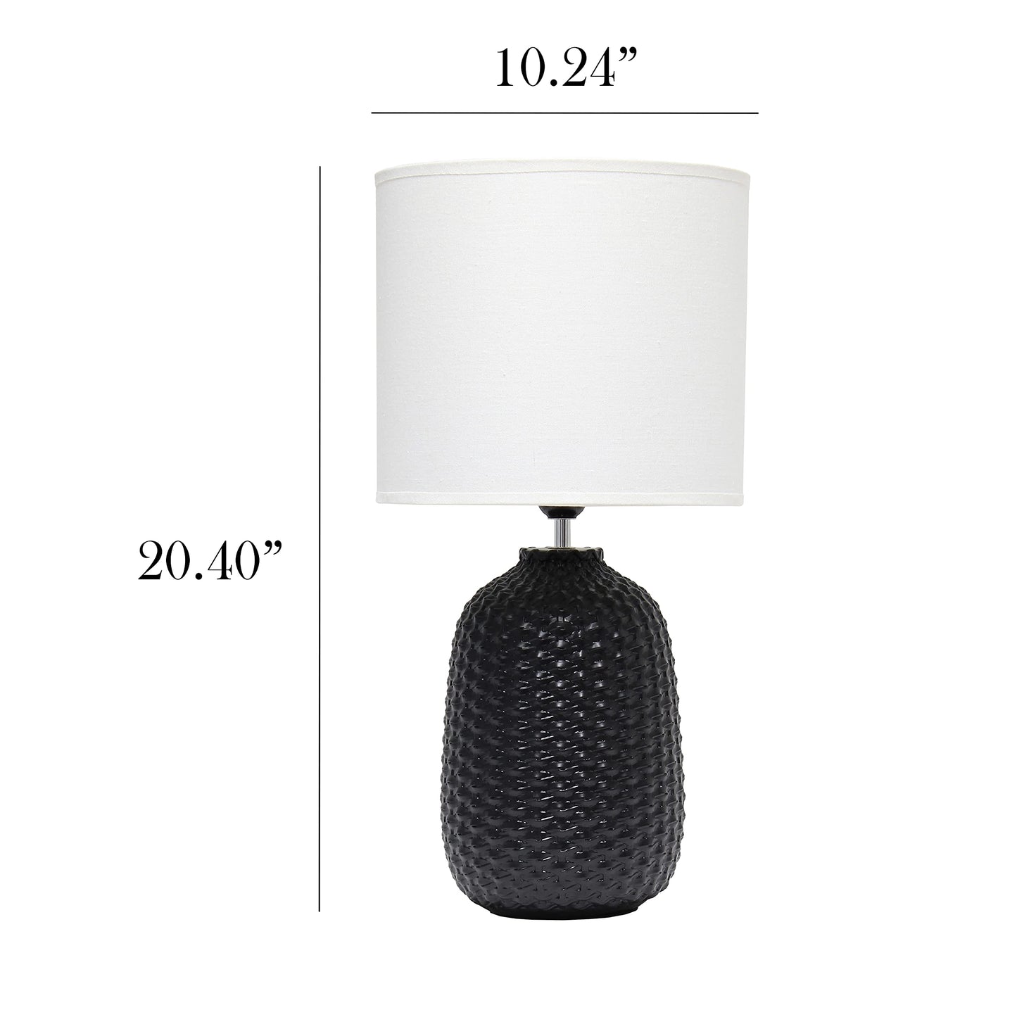 Simple Designs LT1135-BLK Ceramic Bedside Table Desk Lamp, 20.4in Tall, Black with White Fabric Shade