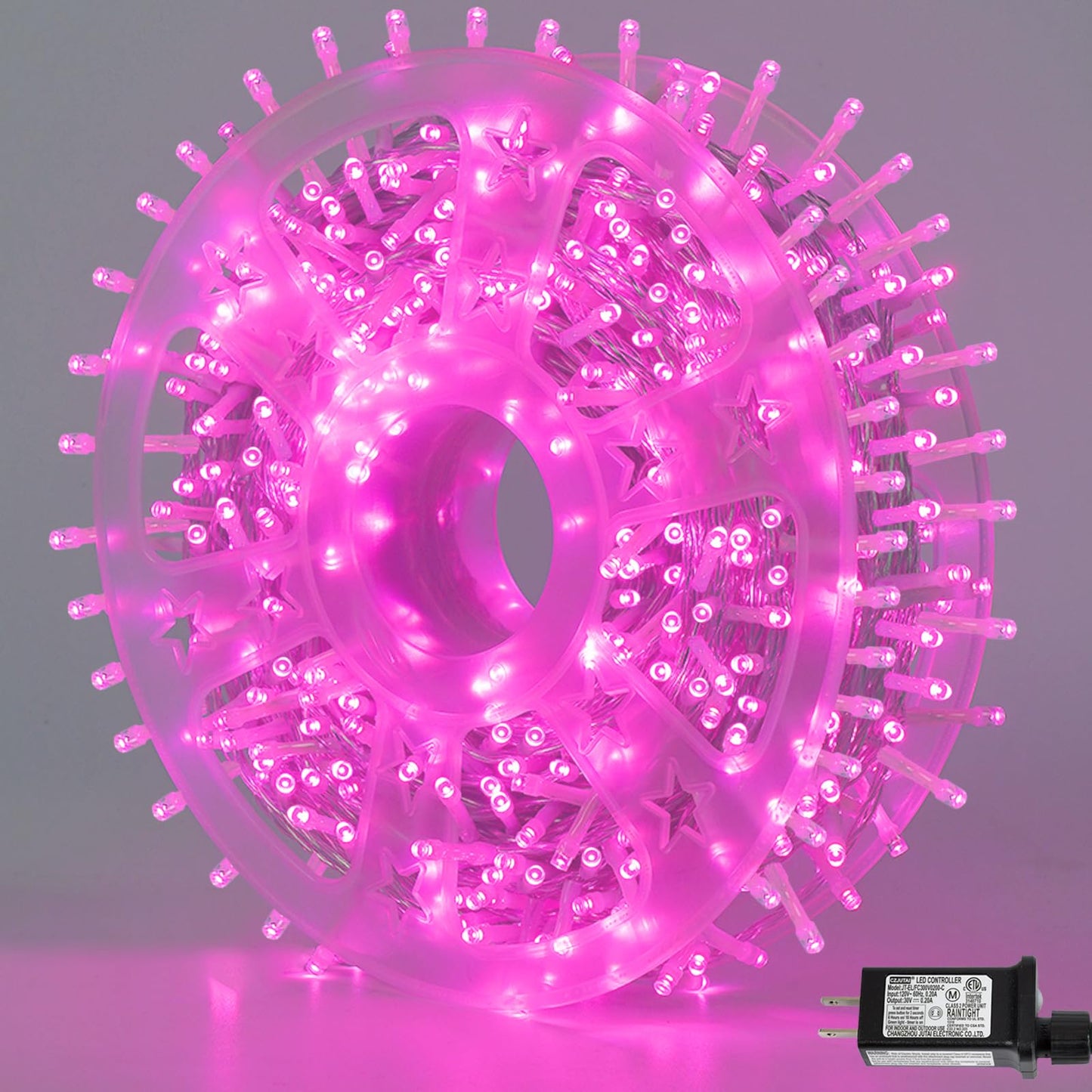 Yeguo Pink Christmas Lights Outdoor Waterproof  165Ft 500 Led String Lights Indoor  8 Modes Clear Wire Fairy Light Plug In For Party Tree Valentines Wedding
