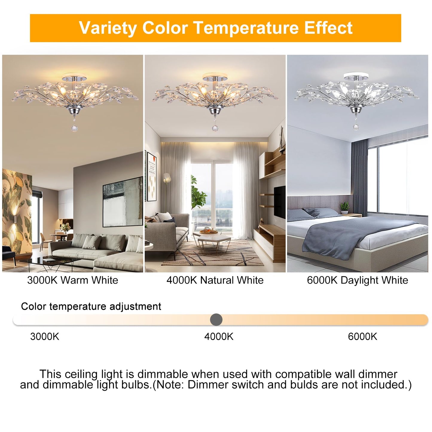 Ganeed Frozen Crystal Branch Close To Ceiling Light Chrome Silvery Vintage Chandelier With 5-Light Heads  Modern K9 Crystal Chandelier For Dining Room Living Room Bedroom Kitchen Over Table