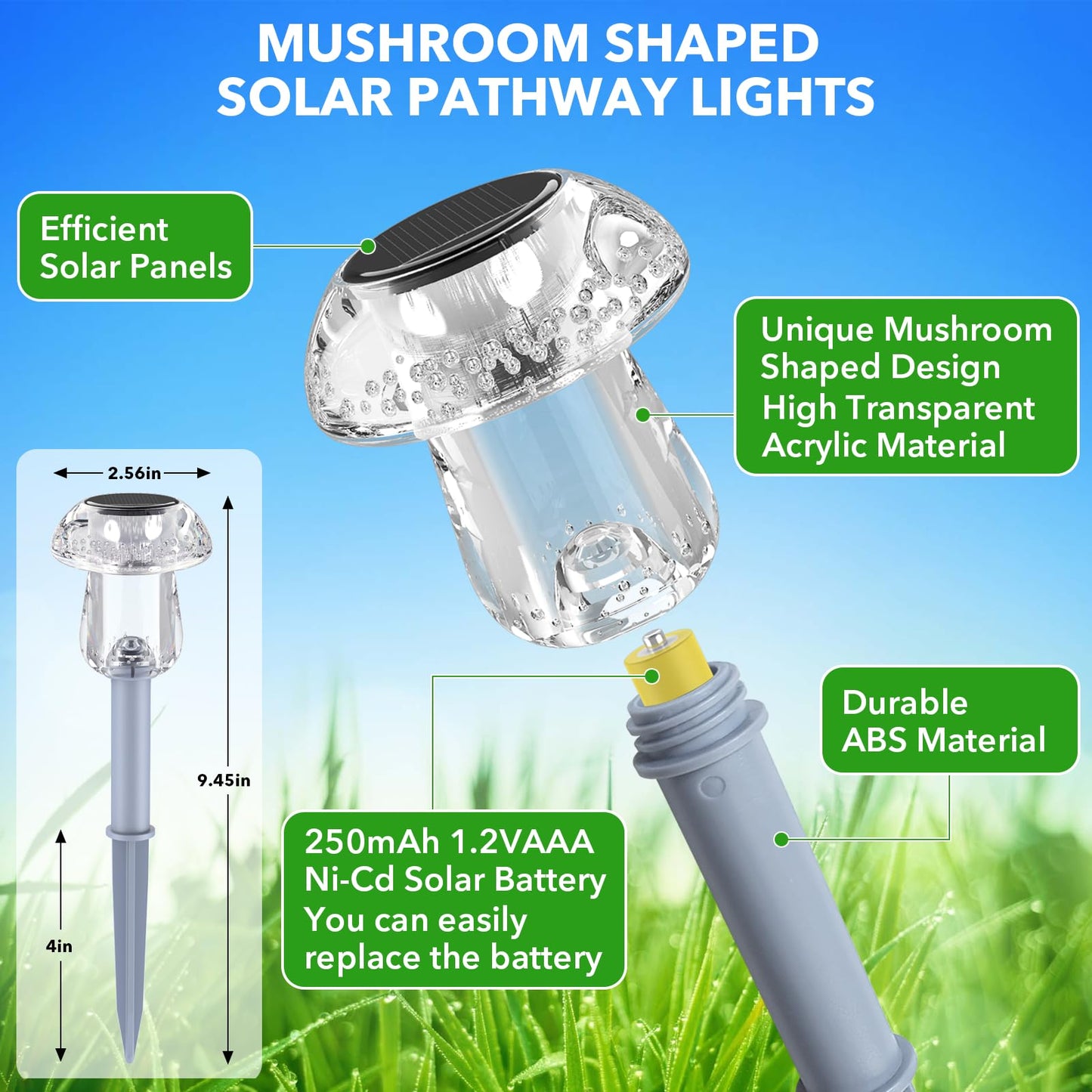 Benany Solar Lights Outdoor, 8 Pack Mushroom LED Lights, Waterproof, Color Changing, Model MU007