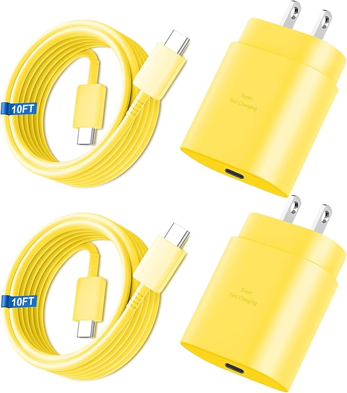 Super Fast Charger Type C, 25W USB C Wall Charger Fast Charging for Samsung Galaxy S25 Ultra/S25/S25+/S24+/S24 Ultra/S24/S24+/S23 Ultra/S22 Ultra/S21 Ultra with 10FT Long Type C Charger Cable 2Pack