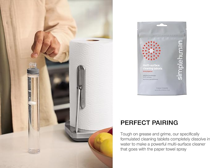 simplehuman Standing Paper Towel Holder with Spray Pump, Brushed Stainless Steel
