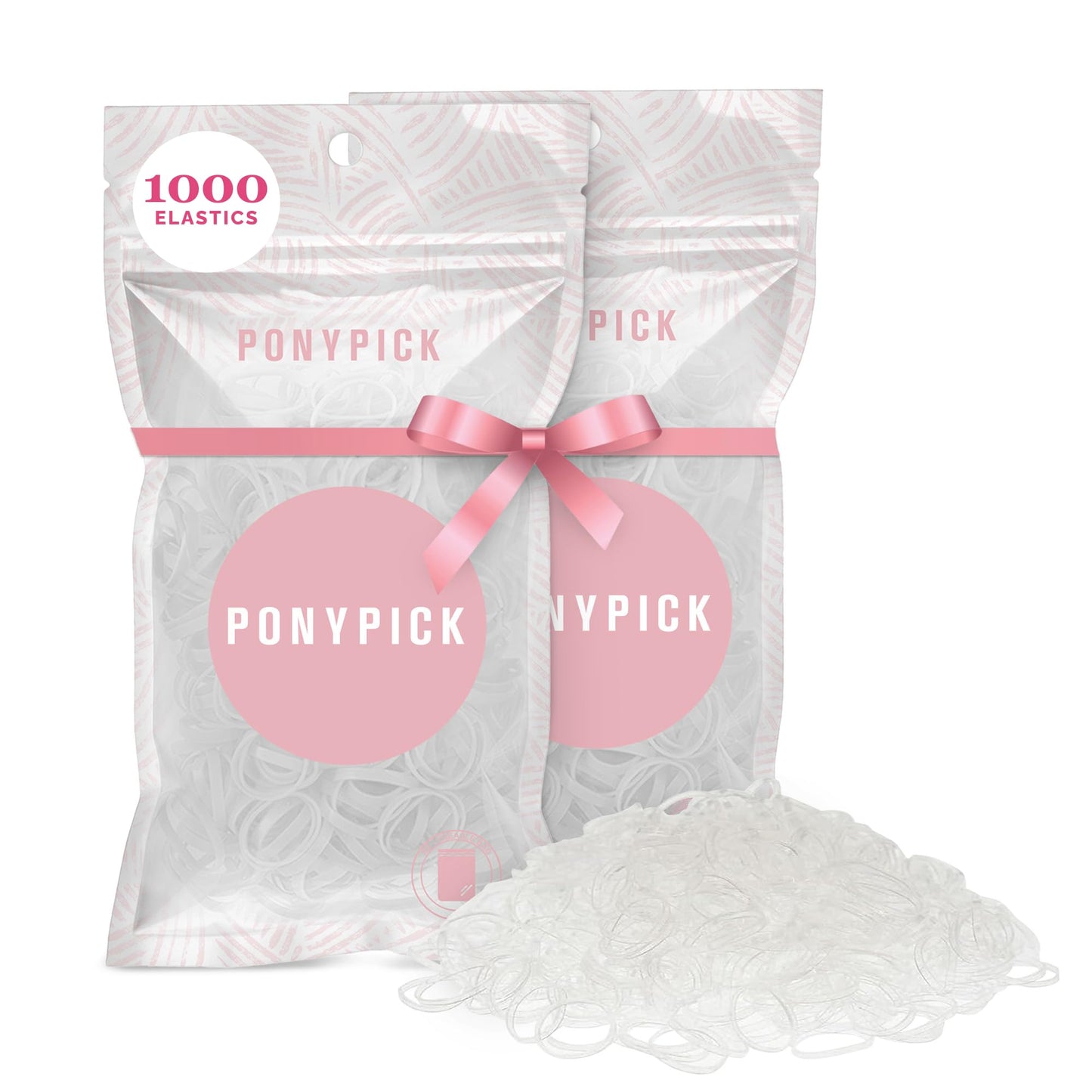 PONY PICK Clear Hair Elastics 1000 Pack | Strong Mini Hair Ties for Braids, Ponytails & Buns | No-Snag, Durable, Stretchy Elasti
