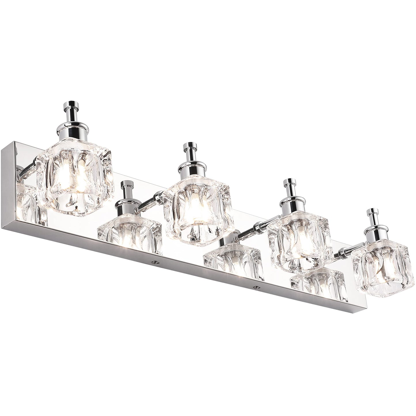 Presde Bathroom Vanity Light Fixtures - Modern Led 4 Lights, Chrome, Crystal Finish, Excludes Bulb