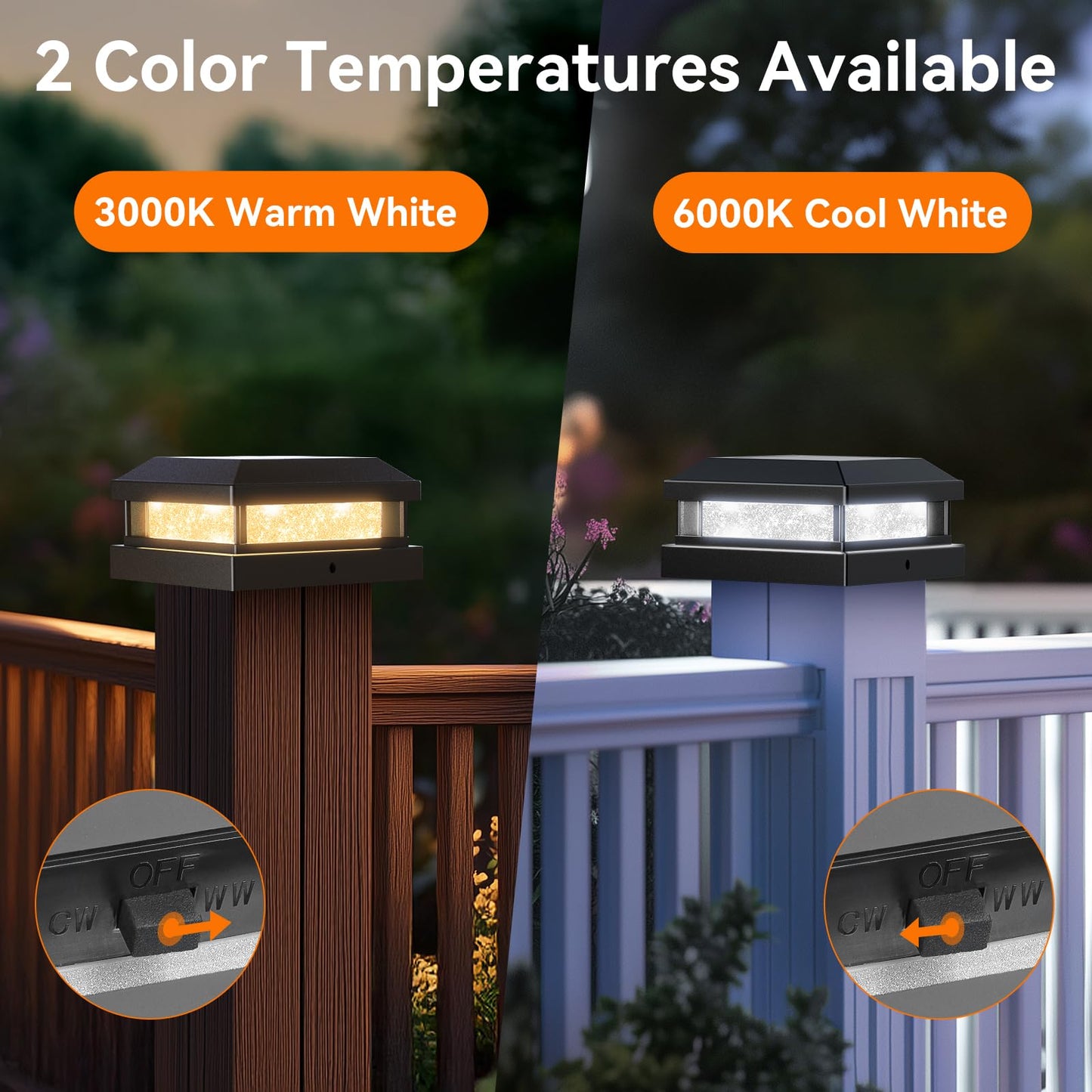 Solar Post Cap Lights Outdoor 16 Packs For 4X4 4.5X4.5 5X5 Vinyl/Wooden Posts  Waterproof Solar Powered Fence Cap Light With Warm/Cool Lighting  Black 16Leds Deck Caps Lights For Yard  Garden  Patio