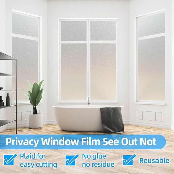 Window Privacy Film Frosted Glass Window Film Heat Blocking Window Tinting Film for Home Non Adhesive Static Cling Removable Frosting Bathroom Door (Pure, 17.5 x 118 Inch)