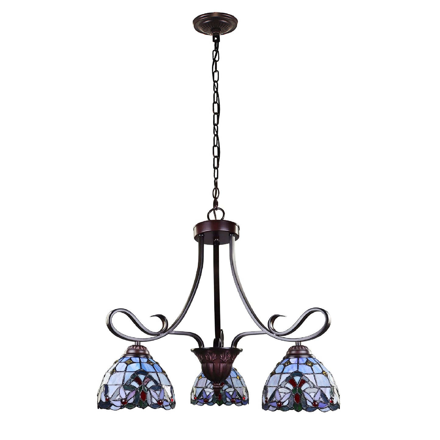Chloe Lighting Tiffany-Style Mini-Chandelier, 3-Light, Blackish Bronze, 25in Wide, Multicolor, Model CH3T381VB25-DD3