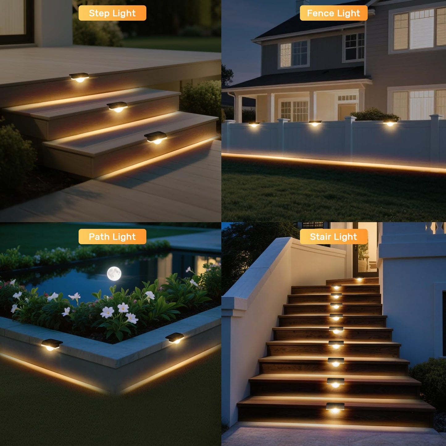Agotd Solar Step Lights For Outsides  4 Pack Outdoor Stair Lights Solar Powered Deck Lighting For Step  Stair  Porch  Railing  Patio  Yard  Front Door  Sidewalk  Poolside