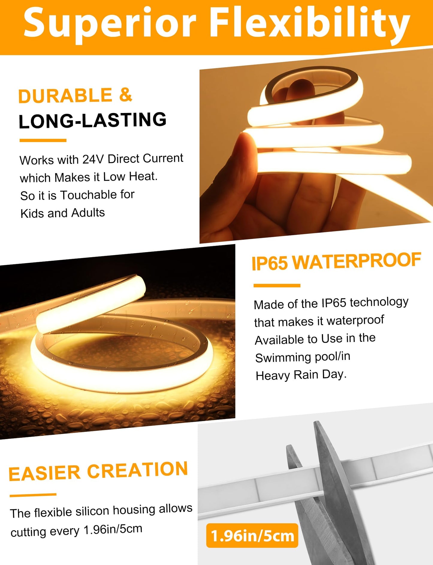 Lamomo COB LED Strip Lights Pro, 32.8Ft Warm White Dimmable Self-Adhesive Led Rope Light with Remote, Flexible Cuttable Waterproof 3000K Silicone Neon Tape Lights for Bedroom, Indoor, Outdoor,Cabinet