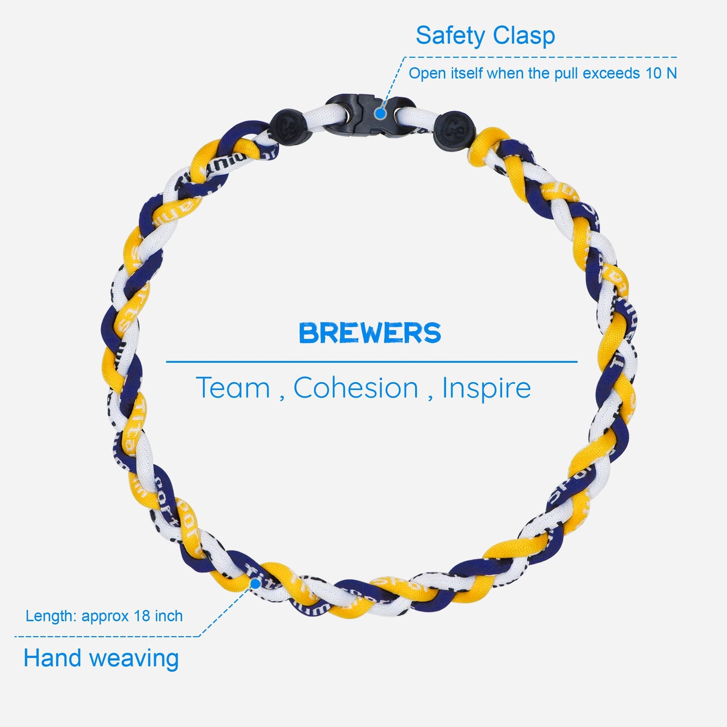 SUPBOMM Baseball Rope Necklaces, League Team Colors Braided Necklace, Baseball Team Gifts, MILBrewers