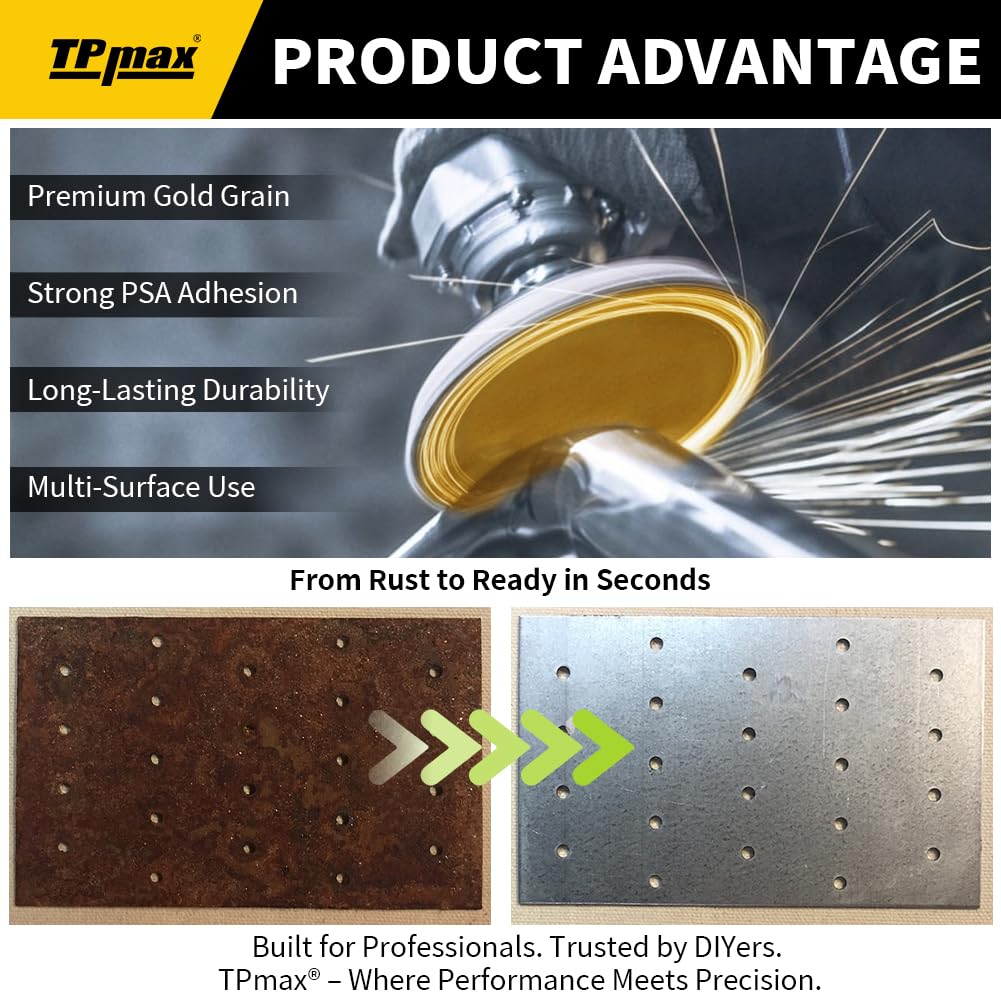 6-Inch 220-Grit Gold PSA Sanding Discs, 50 Pack – Pro-Grade Self-Adhesive Stickyback Sandpaper with Quick-Release Tabs for DA Sander, Fine Automotive/Wood/Metal Sanding