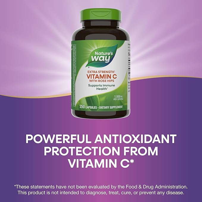 Nature's Way Extra Strength** Vitamin C with Rose HIPS, Supports Immune Health*, Collagen Production*, High Potency Vitamin C, 250 Capsules (Packaging May Vary)