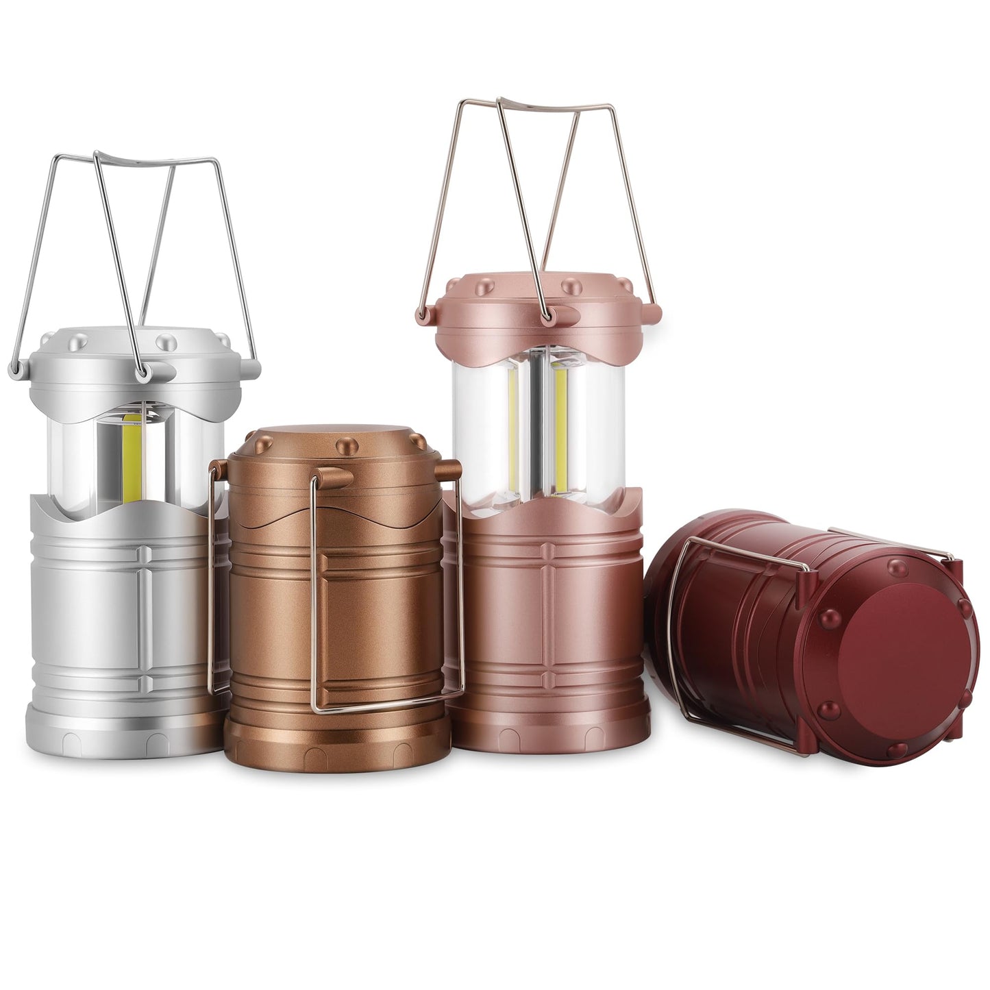 Lichamp LED Camping Lantern 4 Pack Battery Powered Flashlight Portable Collapsible Light Model B4C3 Silver Gold Rose Gold Burgundy