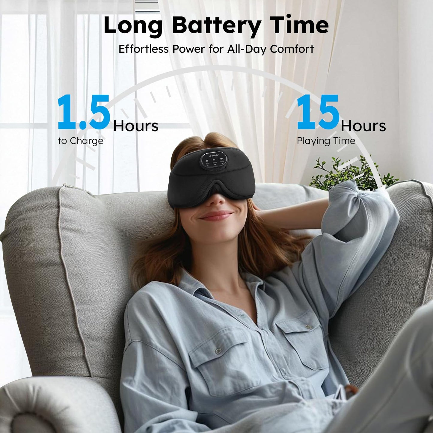 LC-dolida White Noise Sleep Mask, 3D Sleep Headphones with 16 Soothing Sounds, Bluetooth 5.4 Sleep Eye Mask with Timer, Total Blackout Sleeping Headphones for Side Sleeper(Black)
