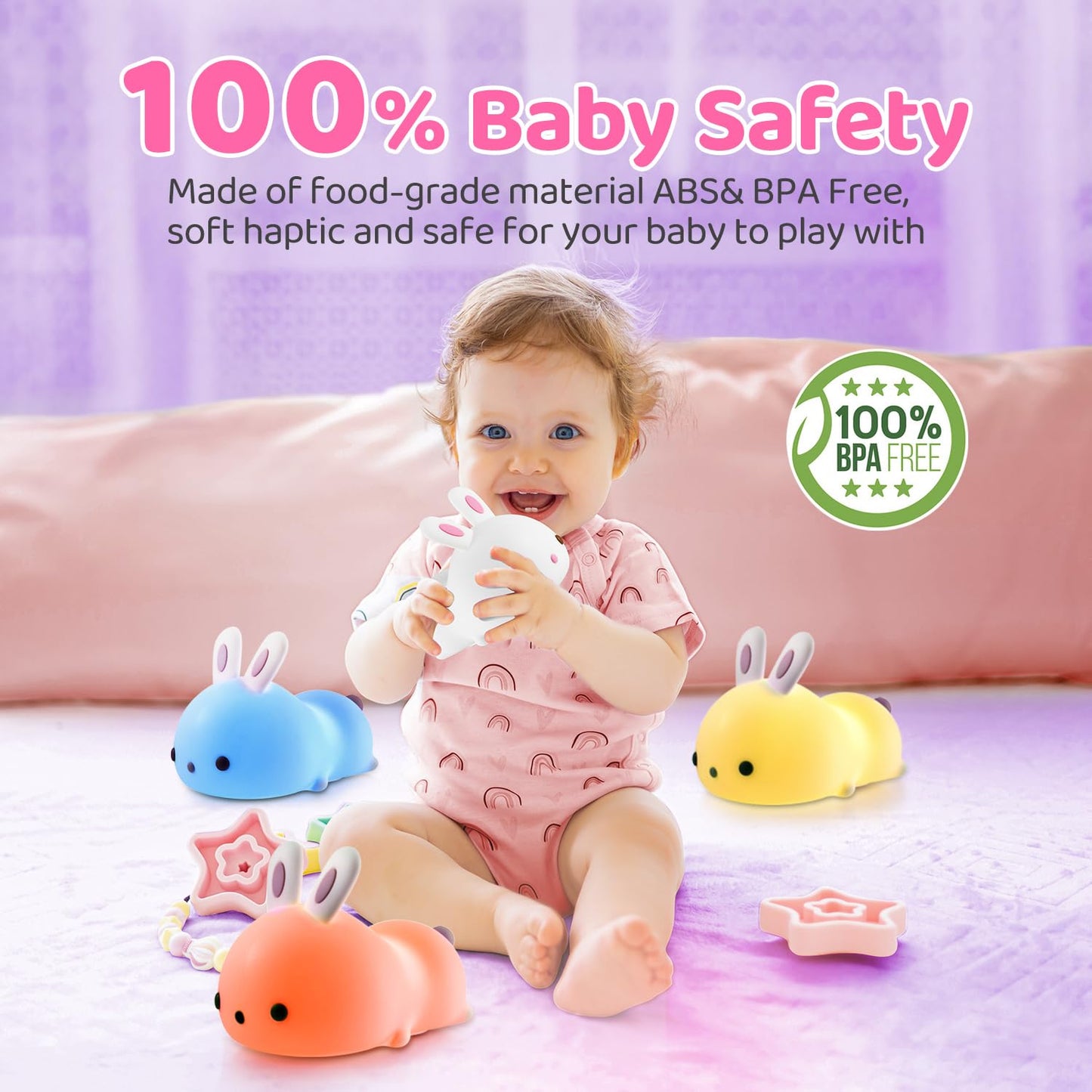 One Fire Bunny Night Light For Kids 16 Colors+ Silicone Soft Toddler Night Light  Dimmable+Rechargeable Nightlight For Kids Room  Easy Tap Control Bunny Lamp  Rabbit Lamp  Cute Stuff  Gifts For Girls