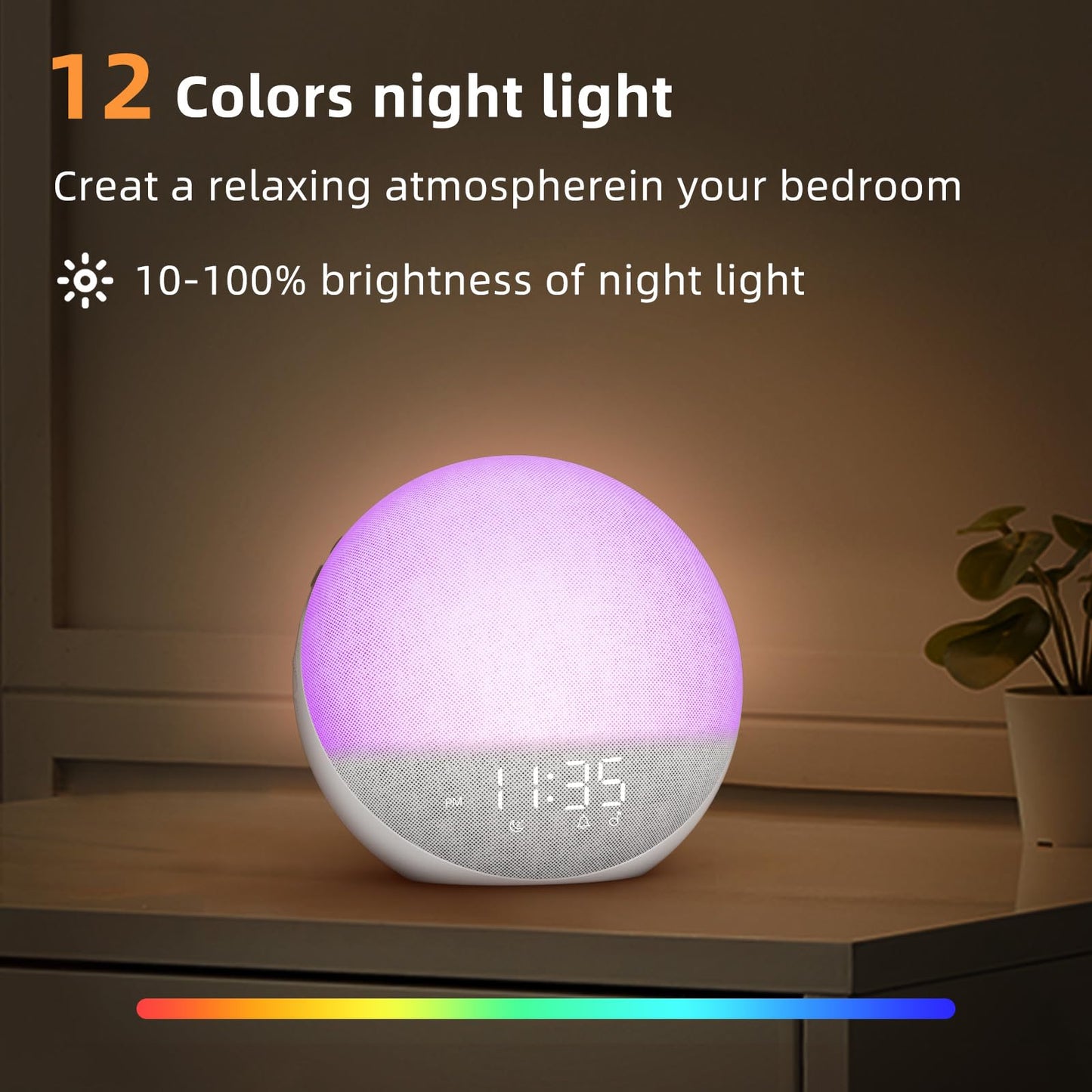 Sunrise Alarm Clock White Noise Machine: Natural Wake Up Light - Dimmable Clock with Bluetooth Speaker for Bedroom - 25 Sleep Sounds for Baby Adults Kids Frost White