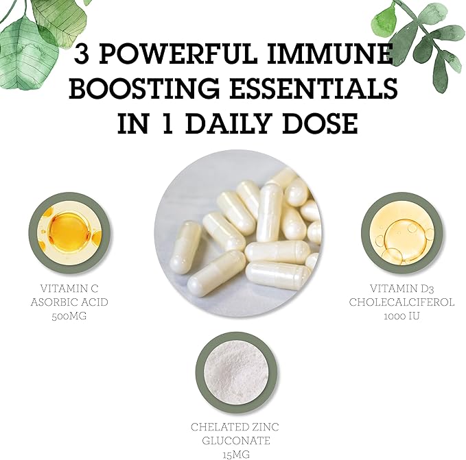 Quantum Health CDZ Immune Support Supplement Vitamin C 500 mg, Vitamin D 1000 IU Plus Zinc 15 mg Powerful Whole Body Wellness Support Complex - Daily Immunity Boost for Women & Men - 60 Capsules