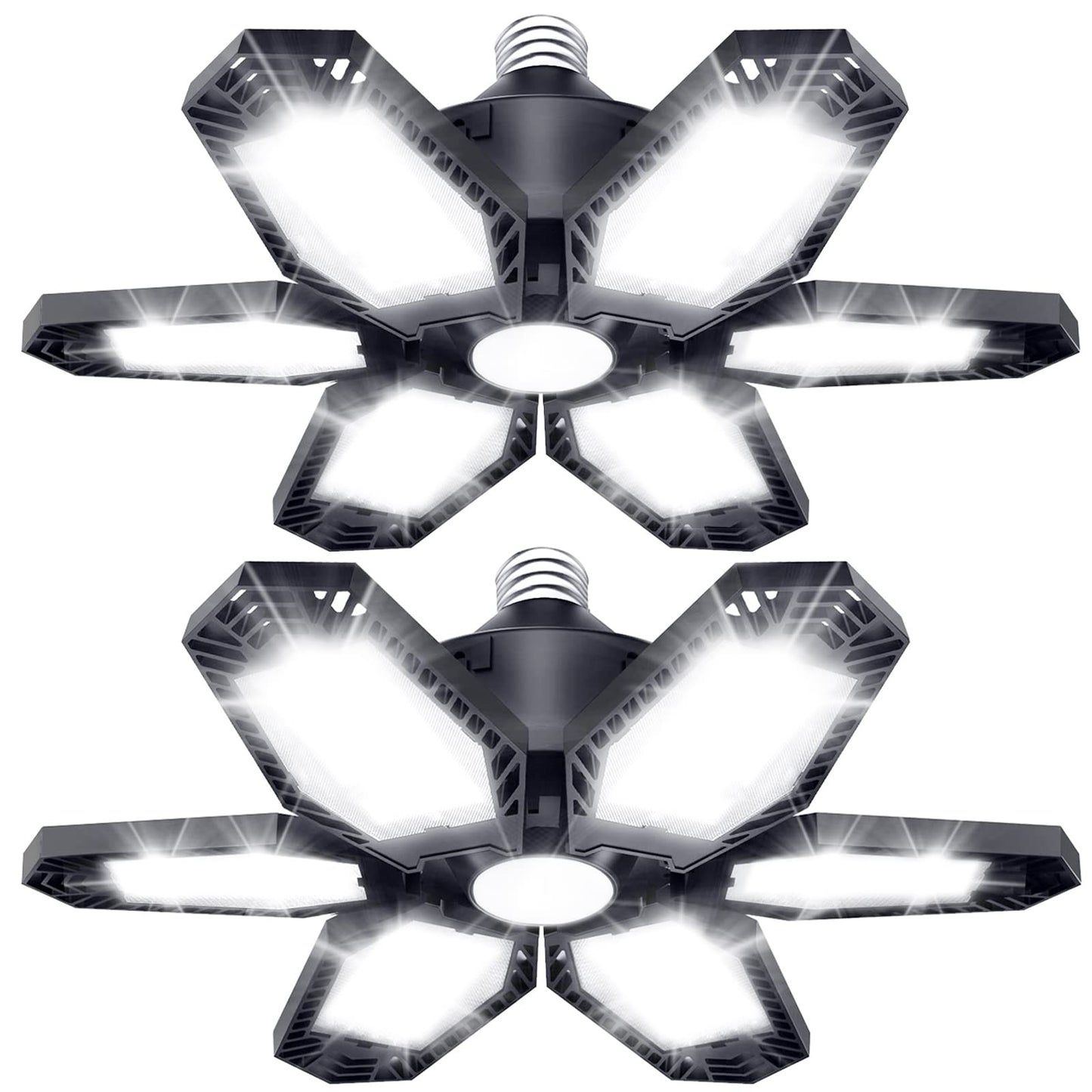 Tanbaby Led Garage Lights 150W Deformable 2 Pack, 30000Lm E26/E27, Adjustable Panels, Black Plastic