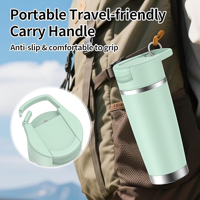 Portable Blender for Smoothies&Shakes 24oz Insulated Cup Cordless, Personal Small Licuadora Portatil With Stainless Steel Bottle, USB-C Rechargeable Travel Blender, BPA Free, for Juicing(Green)