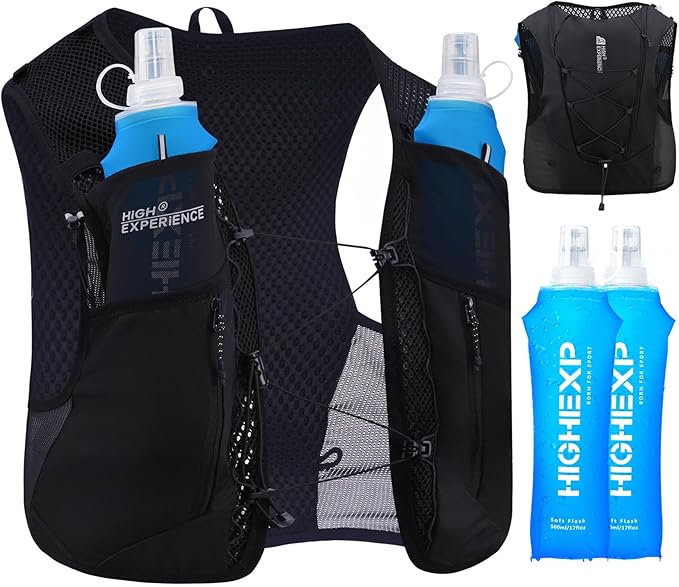 HIGH EXPERIENCE Running Vest Lightweight 4L Trail Hydration Backpack Pack with 2 17oz Soft Flask Jogging Marathon Cycling ...