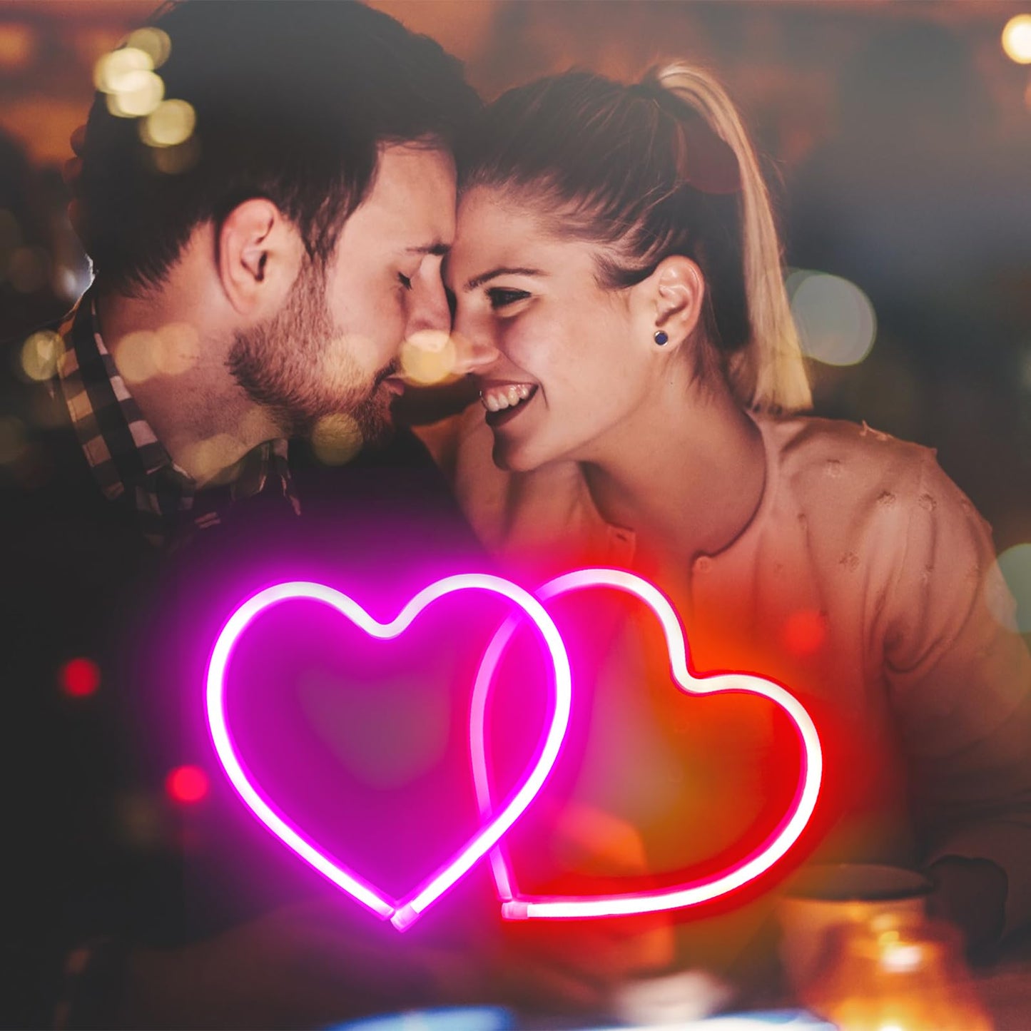 2-Pack Heart Neon Sign, Neon Heart Lights Battery Operated or USB Powered for Valentines Day Decorations, Valentines Lights for Wedding Proposal Anniversary Mothers Day Girls’ Room Decor (Pink & Red)