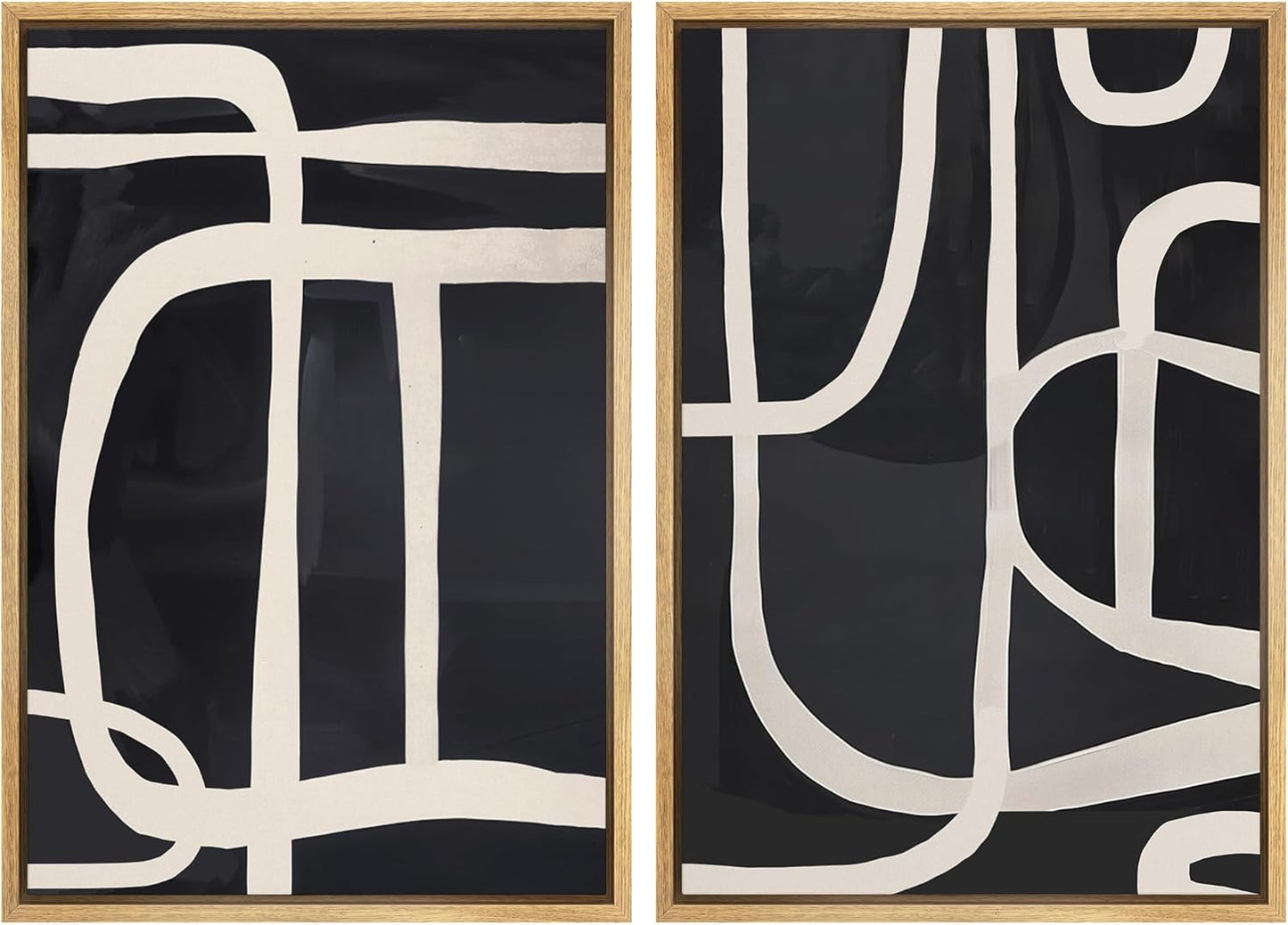 SIGNWIN Framed Canvas Print Wall Art Modern Graphic Black and White Curved Line Patterns Illustrations Modern Art Decorative Contemporary for Living Room, Bedroom, Office - 16"x24"x2 Natural